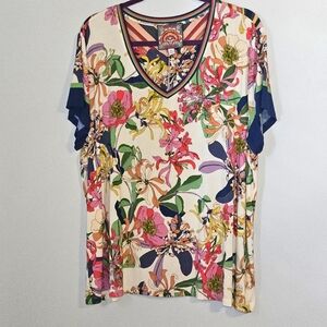 Johnny Was "The Janie Favorite" Top - White/multicolour all-over floral SIZE XXL